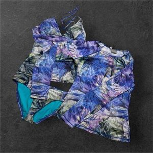 ATHLETA Wailea Long S Rash Guard Tankini Tropical Splash 3Pc Swimsuit Set S/M
